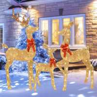 HKM-516371 Lighted 4ft Rattan Reindeer Family Set - 3-Piece Christmas Outdoor Decorations with 145 Warm White LEDs
