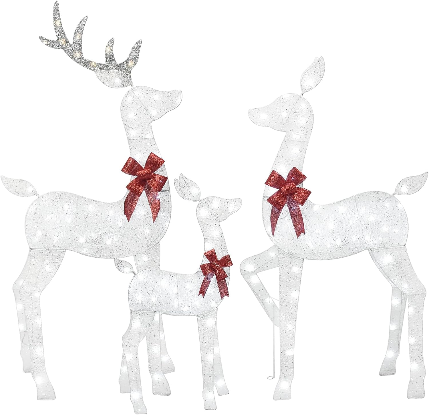 HKM-516371 Lighted 4ft Rattan Reindeer Family Set - 3-Piece Christmas Outdoor Decorations with 145 Warm White LEDs