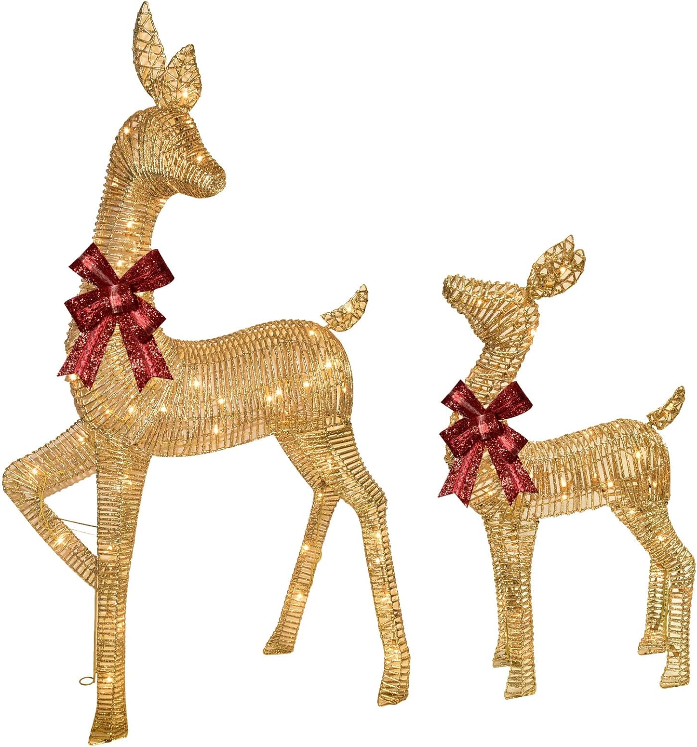 HKM-516371 Lighted 4ft Rattan Reindeer Family Set - 3-Piece Christmas Outdoor Decorations with 145 Warm White LEDs