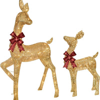 HKM-516371 Lighted 4ft Rattan Reindeer Family Set - 3-Piece Christmas Outdoor Decorations with 145 Warm White LEDs
