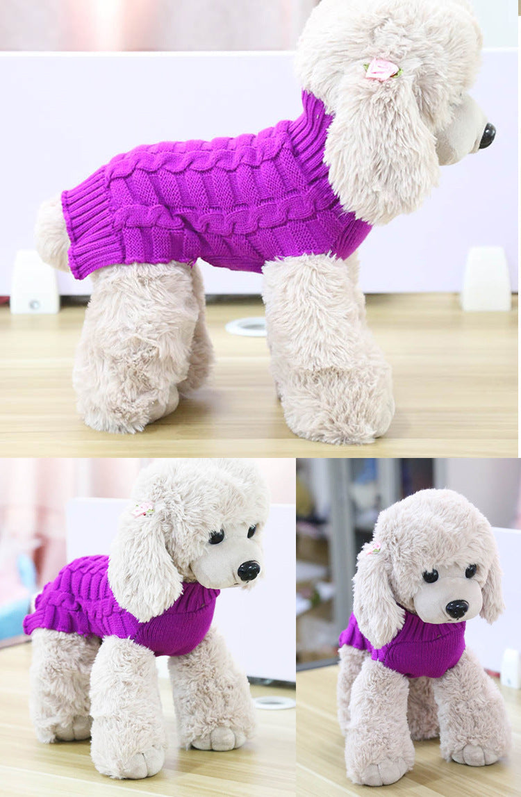 HKM-516435 Cashmere Twisted Rope Dog Sweater - Cozy Wool Pet Apparel in Multiple Sizes