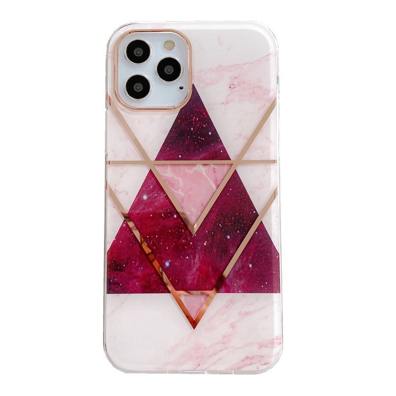 HKM-516435 Electroplated Mosaic Marble Phone Case for Apple - Geometry and Starry Sky Design, Anti-Scratch and Shock-Proof
