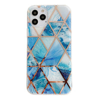 HKM-516435 Electroplated Mosaic Marble Phone Case for Apple - Geometry and Starry Sky Design, Anti-Scratch and Shock-Proof