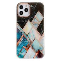 HKM-516435 Electroplated Mosaic Marble Phone Case for Apple - Geometry and Starry Sky Design, Anti-Scratch and Shock-Proof
