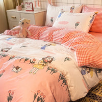 HKM-516499 Countryside Floral Design Four-Piece Girl's Heart Duvet Set with Quilt and Pillowcase