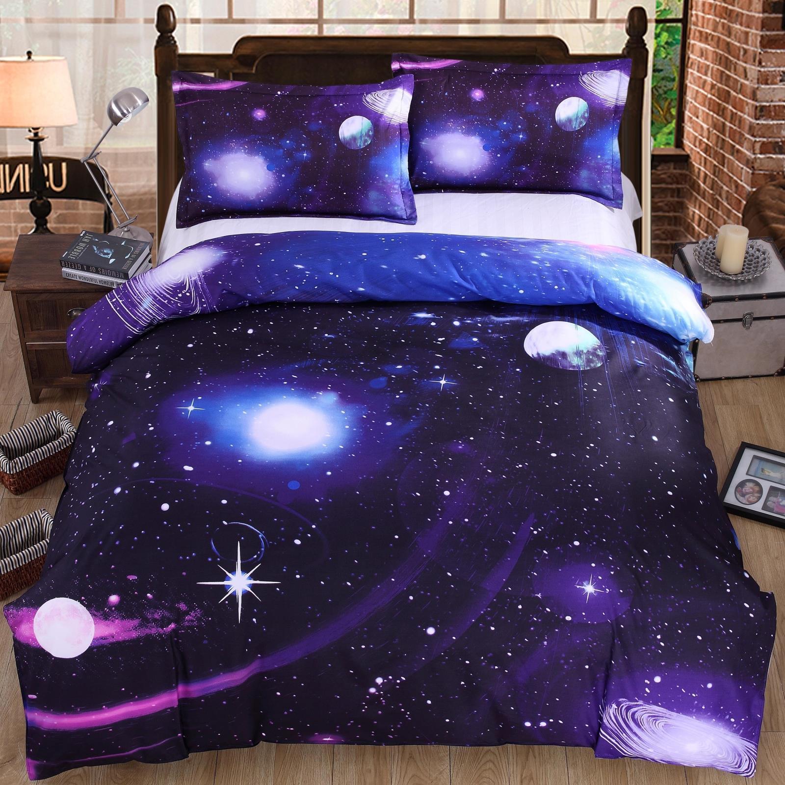 HKM-516499 Starry Sky Print Four-Piece Bedding Set in Cotton-Polyester Blend