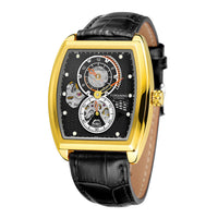 HKM-516691 Men's Casual Square Hollow Automatic Mechanical Watch with Leather Strap 41mm Dial