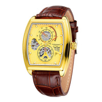 HKM-516691 Men's Casual Square Hollow Automatic Mechanical Watch with Leather Strap 41mm Dial