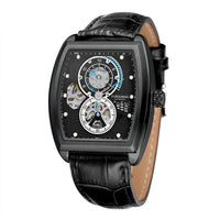 HKM-516691 Men's Casual Square Hollow Automatic Mechanical Watch with Leather Strap 41mm Dial