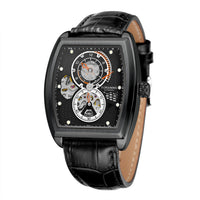 HKM-516691 Men's Casual Square Hollow Automatic Mechanical Watch with Leather Strap 41mm Dial