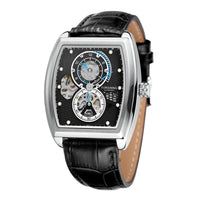 HKM-516691 Men's Casual Square Hollow Automatic Mechanical Watch with Leather Strap 41mm Dial