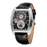 HKM-516691 Men's Casual Square Hollow Automatic Mechanical Watch with Leather Strap 41mm Dial