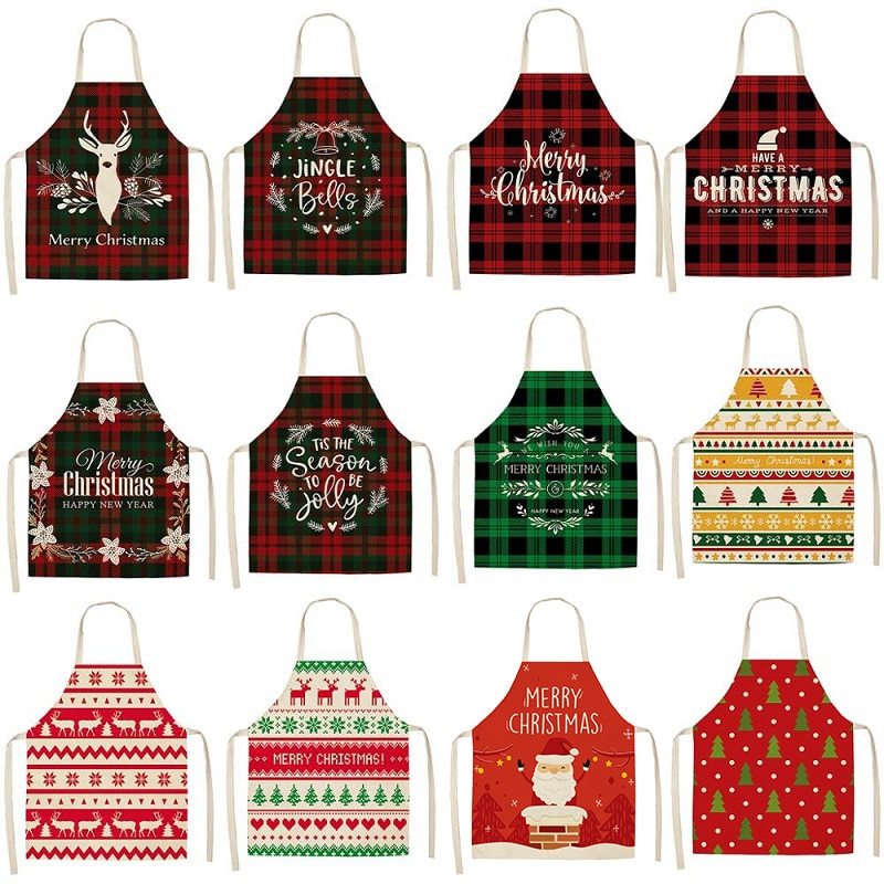 HKM-516947 Linen Christmas Apron - Creative Cotton Blend Design, 68x55 cm