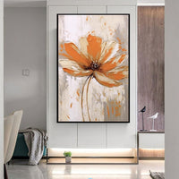 HKM-517267 Handmade Oil Painting Canvas Wall Art - Orange Flowers Modern Abstract for Living Room Decor