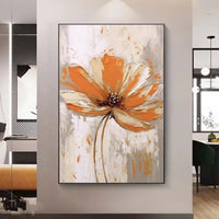 HKM-517267 Handmade Oil Painting Canvas Wall Art - Orange Flowers Modern Abstract for Living Room Decor