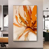 HKM-517267 Handmade Oil Painting Canvas Wall Art - Orange Flowers Modern Abstract for Living Room Decor