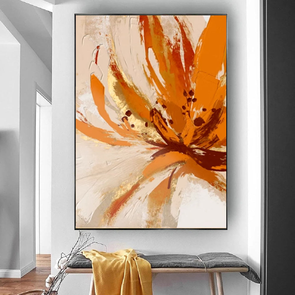 HKM-517267 Handmade Oil Painting Canvas Wall Art - Orange Flowers Modern Abstract for Living Room Decor