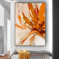 HKM-517267 Handmade Oil Painting Canvas Wall Art - Orange Flowers Modern Abstract for Living Room Decor