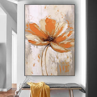 HKM-517267 Handmade Oil Painting Canvas Wall Art - Orange Flowers Modern Abstract for Living Room Decor