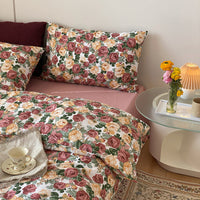 HKM-517331 Cotton Retro Four-Piece Bed Sheet and Duvet Cover Set for 1.2m to 2m Beds with Floral Patterns