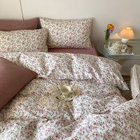 HKM-517331 Cotton Retro Four-Piece Bed Sheet and Duvet Cover Set for 1.2m to 2m Beds with Floral Patterns
