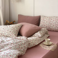 HKM-517331 Cotton Retro Four-Piece Bed Sheet and Duvet Cover Set for 1.2m to 2m Beds with Floral Patterns