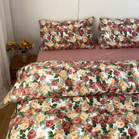 HKM-517331 Cotton Retro Four-Piece Bed Sheet and Duvet Cover Set for 1.2m to 2m Beds with Floral Patterns