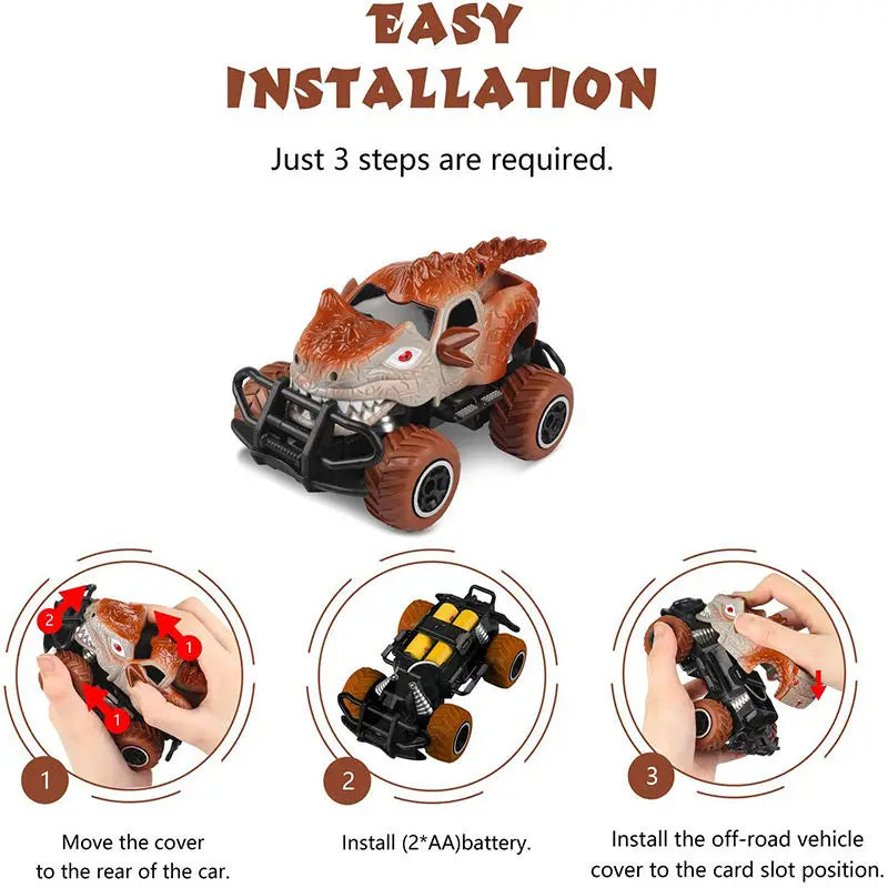 HKM-517907 Dinosaur Mini Remote Control Car for Kids, 2.4GHz, 4 Channels, Indoor-Outdoor Use, Perfect Gift for Ages 5+