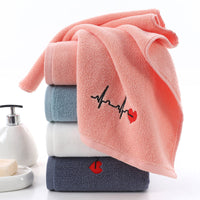 HKM-517907 Thickened Embroidered Cotton Towel - Quick-Dry, 35x75cm, Available in White, Pink, Blue, Dark Gray