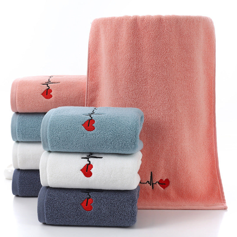 KTX-517907 Thickened Embroidered Cotton Towel - Quick-Dry, 35x75cm, Available in White, Pink, Blue, Dark Gray