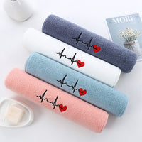 HKM-517907 Thickened Embroidered Cotton Towel - Quick-Dry, 35x75cm, Available in White, Pink, Blue, Dark Gray