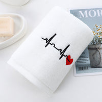 HKM-517907 Thickened Embroidered Cotton Towel - Quick-Dry, 35x75cm, Available in White, Pink, Blue, Dark Gray