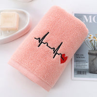 HKM-517907 Thickened Embroidered Cotton Towel - Quick-Dry, 35x75cm, Available in White, Pink, Blue, Dark Gray