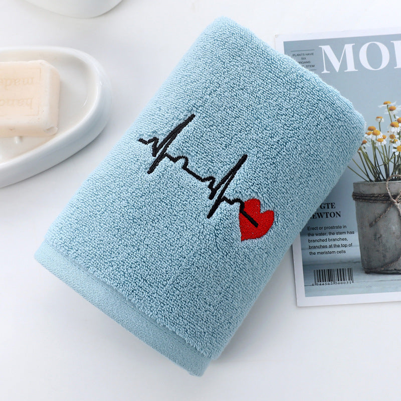 KTX-517907 Thickened Embroidered Cotton Towel - Quick-Dry, 35x75cm, Available in White, Pink, Blue, Dark Gray