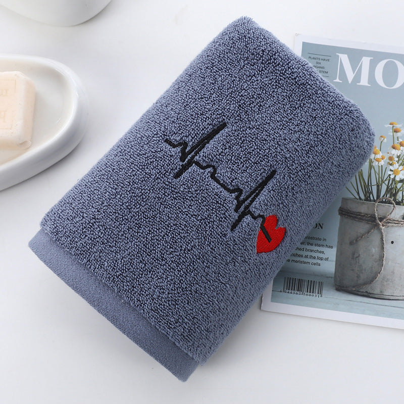 KTX-517907 Thickened Embroidered Cotton Towel - Quick-Dry, 35x75cm, Available in White, Pink, Blue, Dark Gray