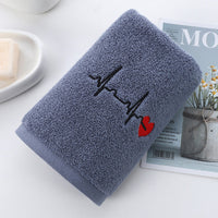 HKM-517907 Thickened Embroidered Cotton Towel - Quick-Dry, 35x75cm, Available in White, Pink, Blue, Dark Gray