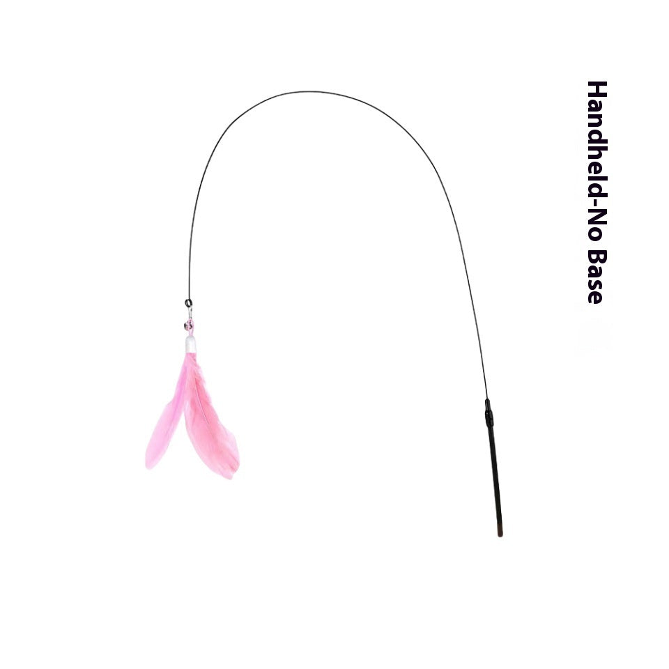HKM-517971 Long Brush Holder Cat Teaser with Bell - Suction Cup & Handheld Options, Bite-Resistant Feathers in Various Colors