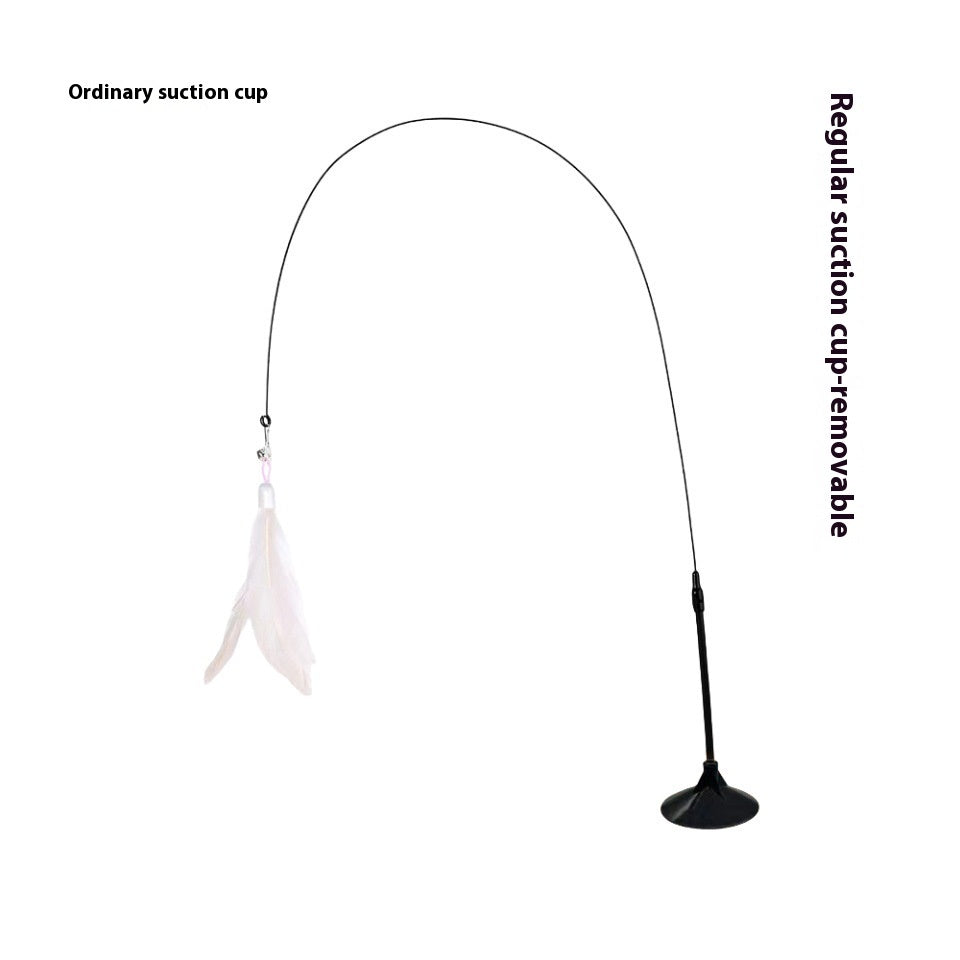 HKM-517971 Long Brush Holder Cat Teaser with Bell - Suction Cup & Handheld Options, Bite-Resistant Feathers in Various Colors