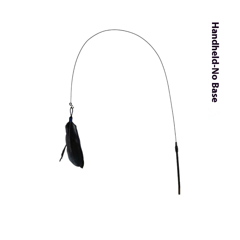 HKM-517971 Long Brush Holder Cat Teaser with Bell - Suction Cup & Handheld Options, Bite-Resistant Feathers in Various Colors