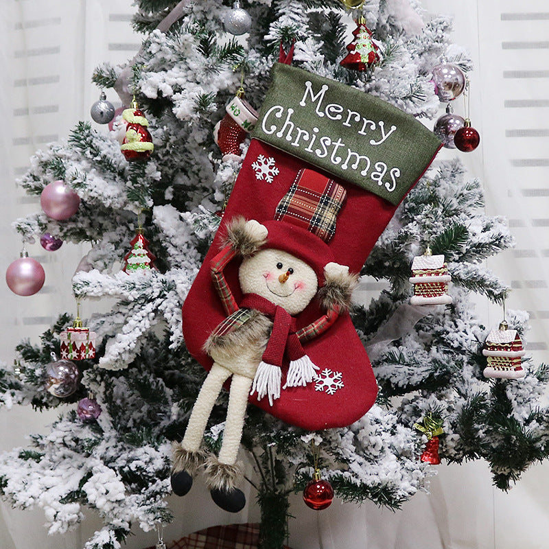 HKM-518099 Set of 3 Large Plush Christmas Stockings for Holiday Decoration - Santa, Snowman, and Reindeer Designs