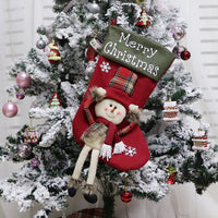 HKM-518099 Set of 3 Large Plush Christmas Stockings for Holiday Decoration - Santa, Snowman, and Reindeer Designs