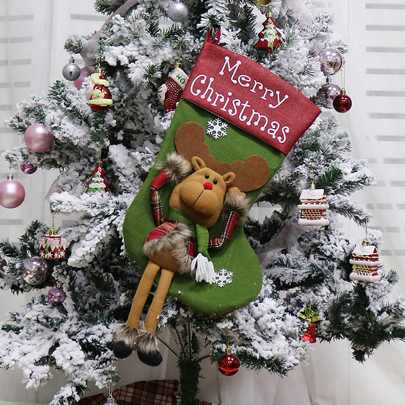 HKM-518099 Set of 3 Large Plush Christmas Stockings for Holiday Decoration - Santa, Snowman, and Reindeer Designs