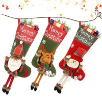 HKM-518099 Set of 3 Large Plush Christmas Stockings for Holiday Decoration - Santa, Snowman, and Reindeer Designs