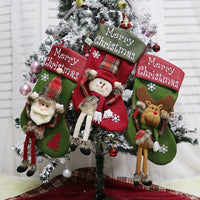 HKM-518099 Set of 3 Large Plush Christmas Stockings for Holiday Decoration - Santa, Snowman, and Reindeer Designs