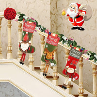 HKM-518099 Set of 3 Large Plush Christmas Stockings for Holiday Decoration - Santa, Snowman, and Reindeer Designs