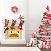 HKM-518099 Set of 3 Large Plush Christmas Stockings for Holiday Decoration - Santa, Snowman, and Reindeer Designs