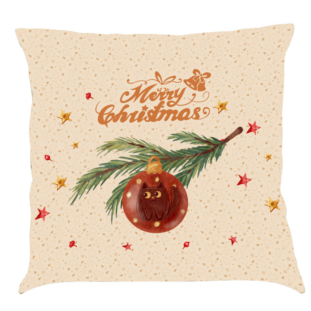 HKM-518163 Christmas-Themed Linen Pillow Cushion, 45x45 cm, Soft PP Cotton Filling, Assorted Colors Available