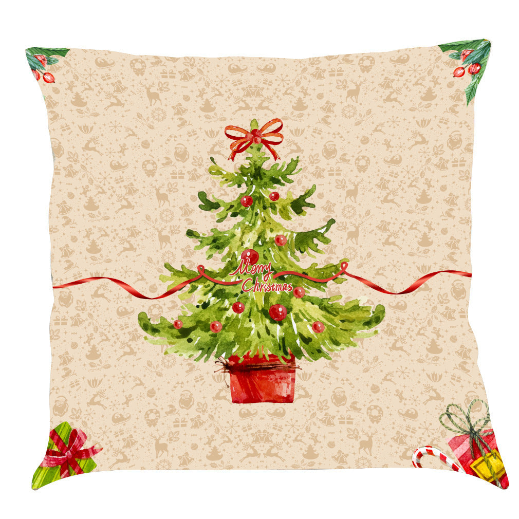 HKM-518163 Christmas-Themed Linen Pillow Cushion, 45x45 cm, Soft PP Cotton Filling, Assorted Colors Available