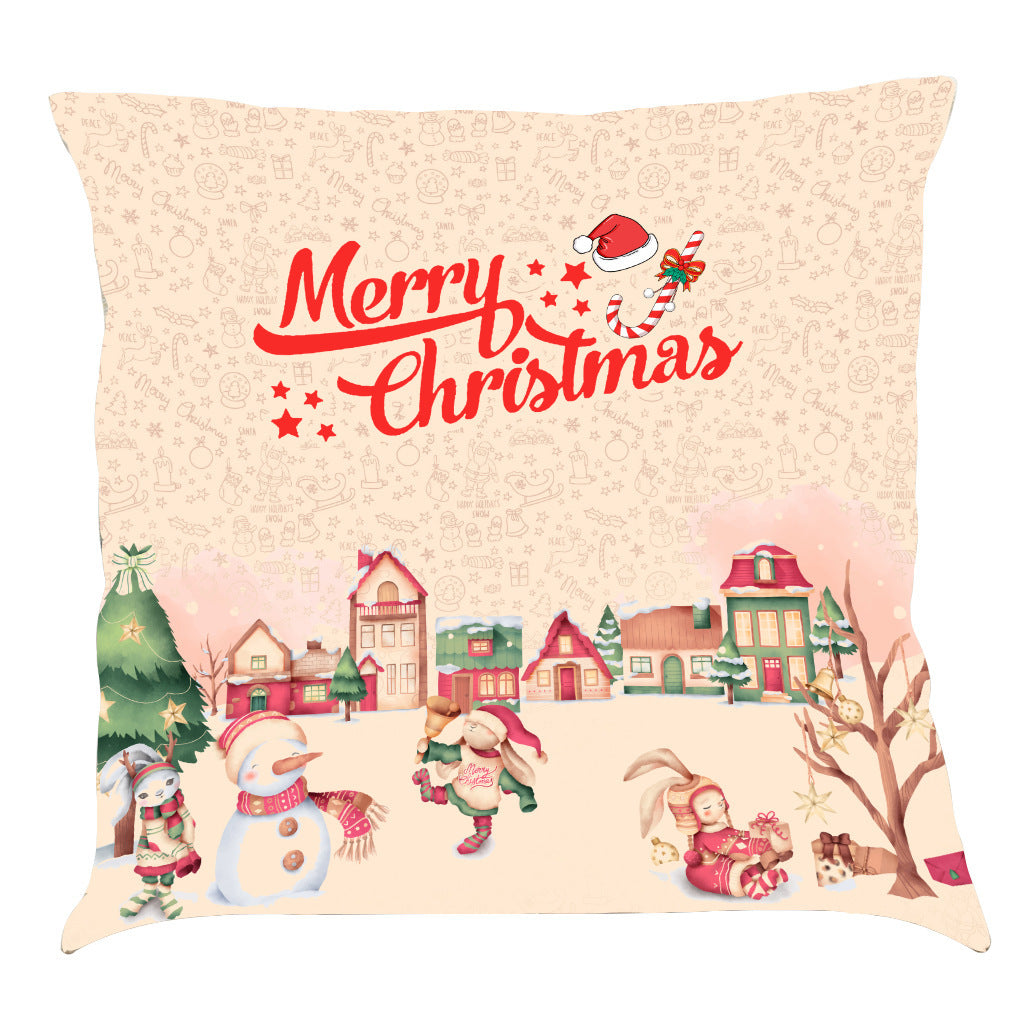 HKM-518163 Christmas-Themed Linen Pillow Cushion, 45x45 cm, Soft PP Cotton Filling, Assorted Colors Available
