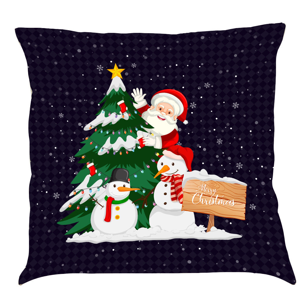 HKM-518163 Christmas-Themed Linen Pillow Cushion, 45x45 cm, Soft PP Cotton Filling, Assorted Colors Available